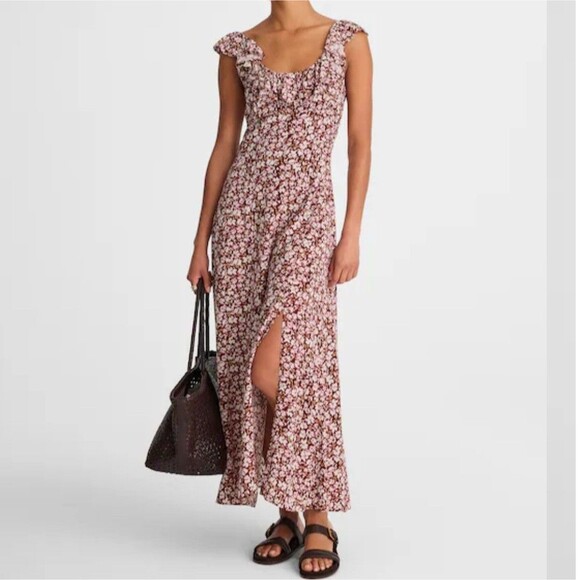 Madewell Dresses & Skirts - Madewell Women's Emma Floral Burgundy Ruffled Scoopneck Maxi Dress Size 10